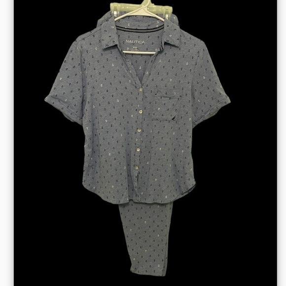 Nautica button up Pajamas size M one pocket bottom has stetch waist - Picture 1 of 12